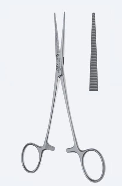 Зажими гемостатичні Crile-Rankin, "Daily Line", прямі, зубчасті щелепи, з кремальєрою, загальна довжина 160 мм. Бренд - Asanus Medizintechnik Gmb, Німеччина